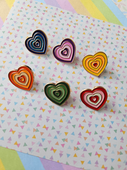 Enamel Pin Badge - Striped Heart - Blue