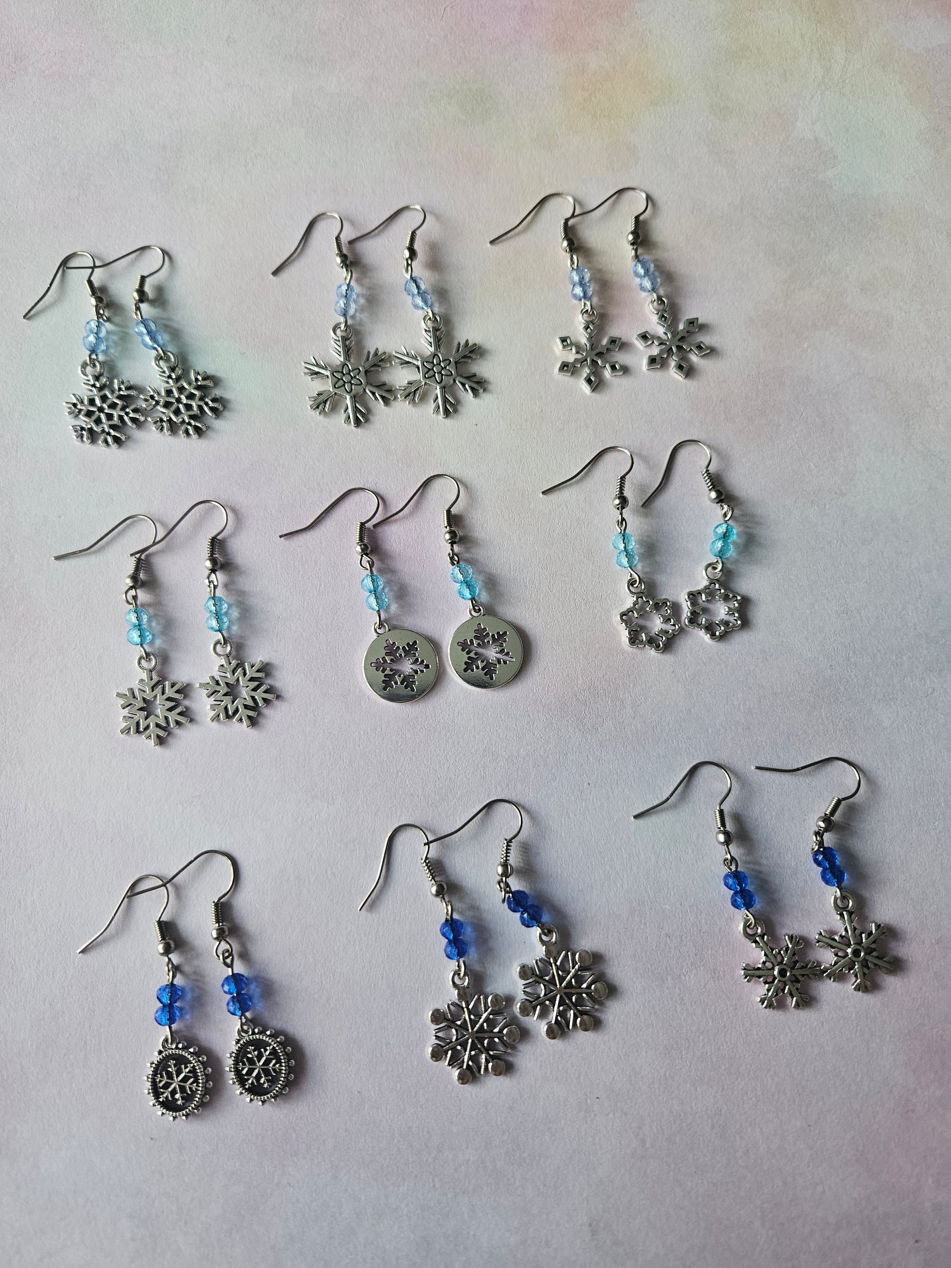 Beaded Snowflake Earrings | Silver Plated Winter Dangle Earrings | Acrylic Beads | Festive Holiday Jewellery Gift