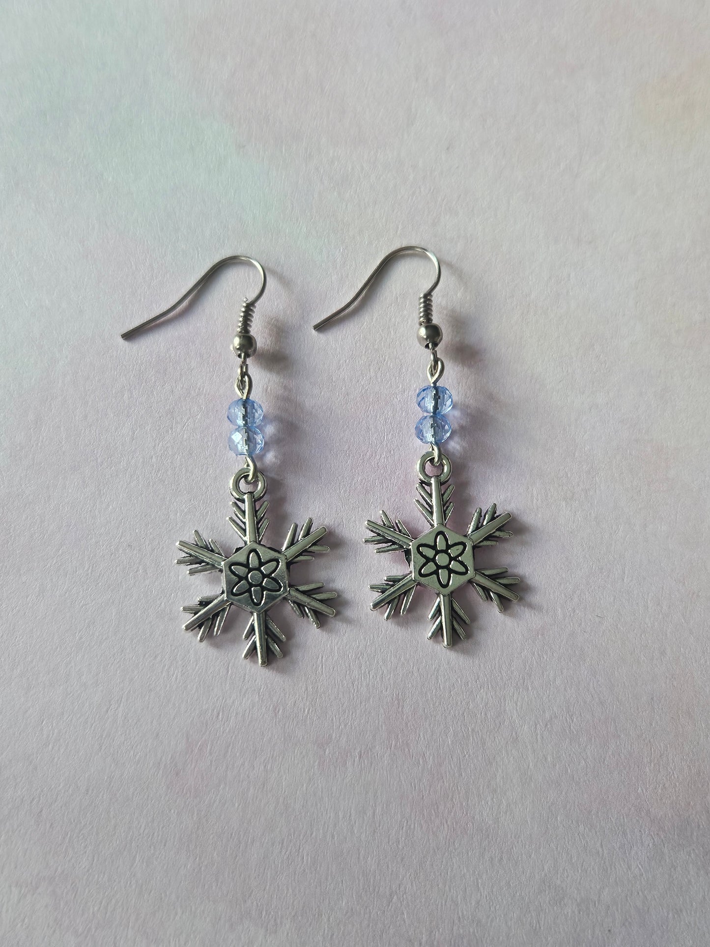 Beaded Snowflake Earrings | Silver Plated Winter Dangle Earrings | Acrylic Beads | Festive Holiday Jewellery Gift