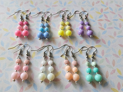 Pastel Beaded Drop Earrings | Acrylic Bead Earrings | Silver Tone Hooks | Cute Dangle Earrings 30mm