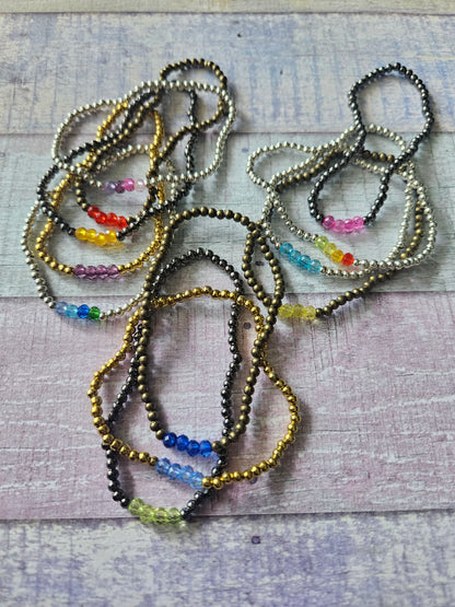 Beaded Acrylic Rondelle Bracelet | Colourful 4mm Bead Bracelet | Bronze Gold Gunmetal or Silver Plated | Various Colours