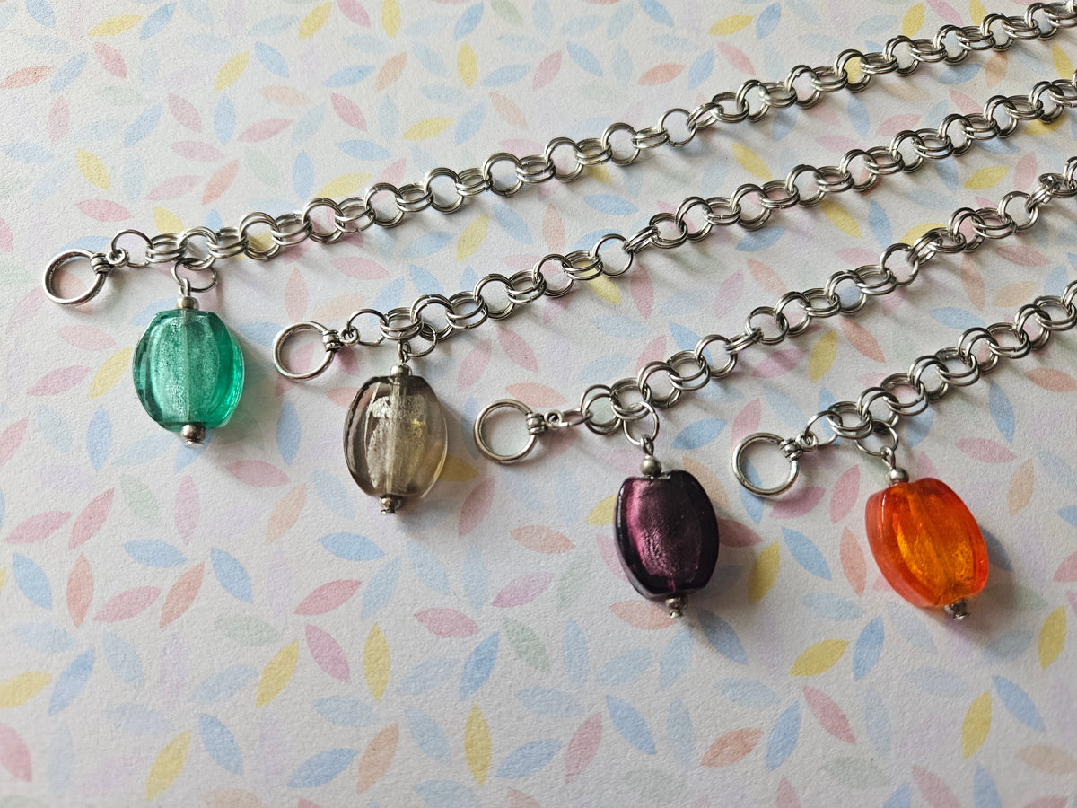 Chainmaille Bracelet | Oval Glass Lampwork Bead Bracelet | Stainless Steel Chain Jewellery | Toggle Clasp Bracelet