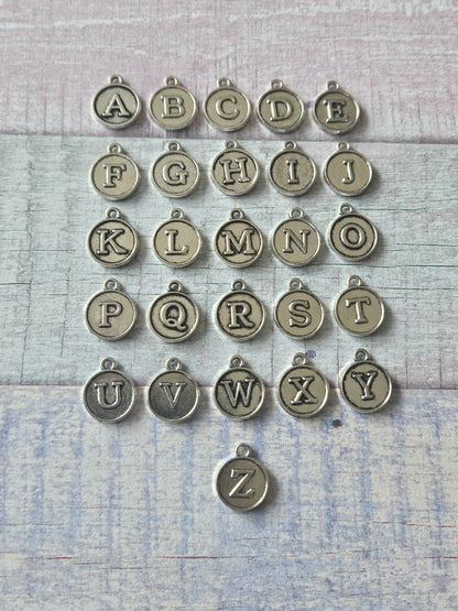 Initial Disc Bracelet | Beaded Alphabet Charm Bracelet | Silver Plated Initial Jewellery | Personalised Stretch Bracelet | Letter A-Z
