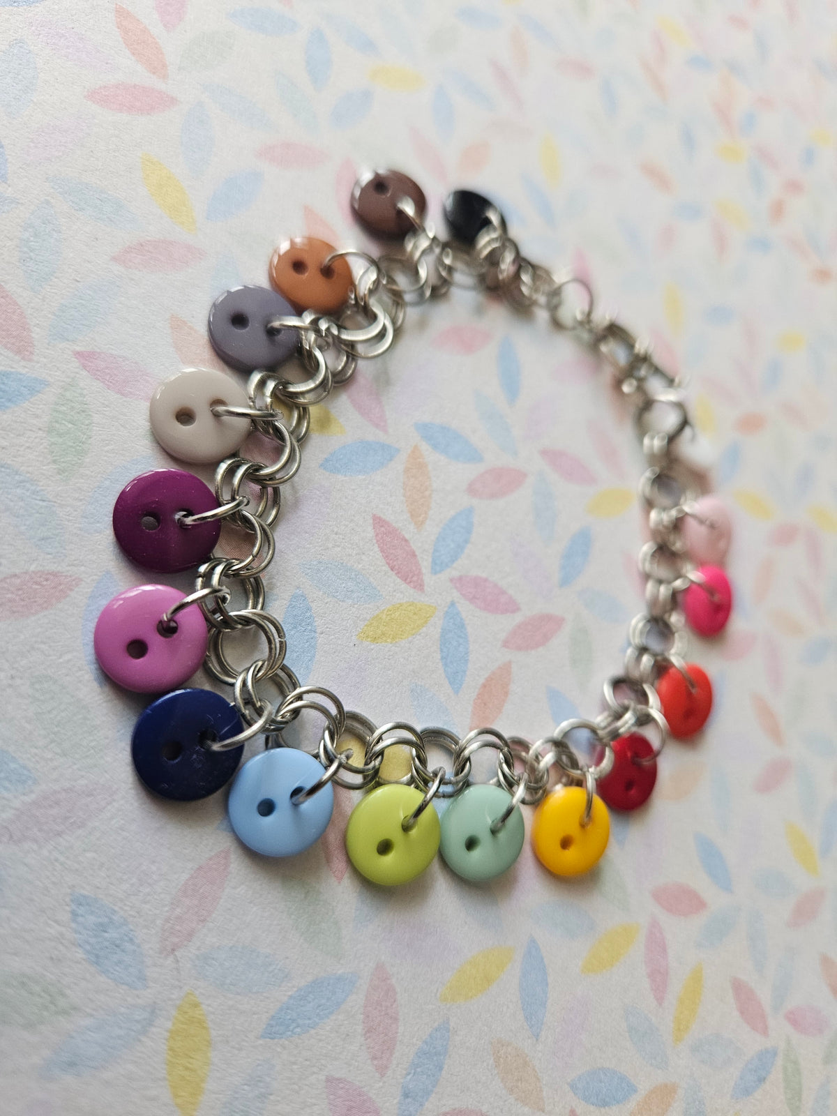 Rainbow Button Chainmaille Bracelet | Mini Resin Button Bracelet | Stainless Steel Chain Jewellery | Toggle Clasp Bracelet