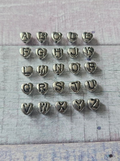 Initial Heart Bracelet | Beaded Alphabet Charm Bracelet | Silver Plated Initial Jewellery | Personalised Stretch Bracelet | Letter A-Z
