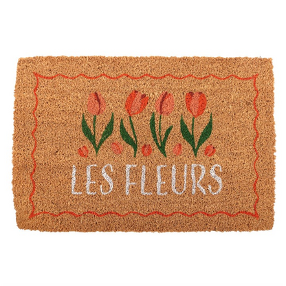 Floral Doormat | Les Fleurs Tulip Doormat | Scalloped Border Door Mat | Indoor Home Decor