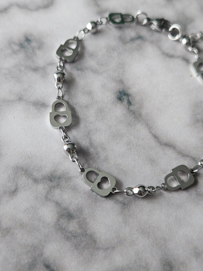 Heart Padlock Chain Bracelet | Stainless Steel Charm Bracelet | Adjustable Romantic Jewellery