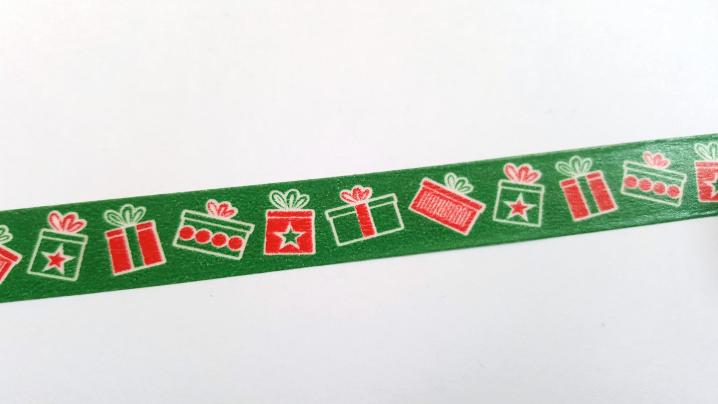 10m washi tape - 15mm - christmas presents - red & green