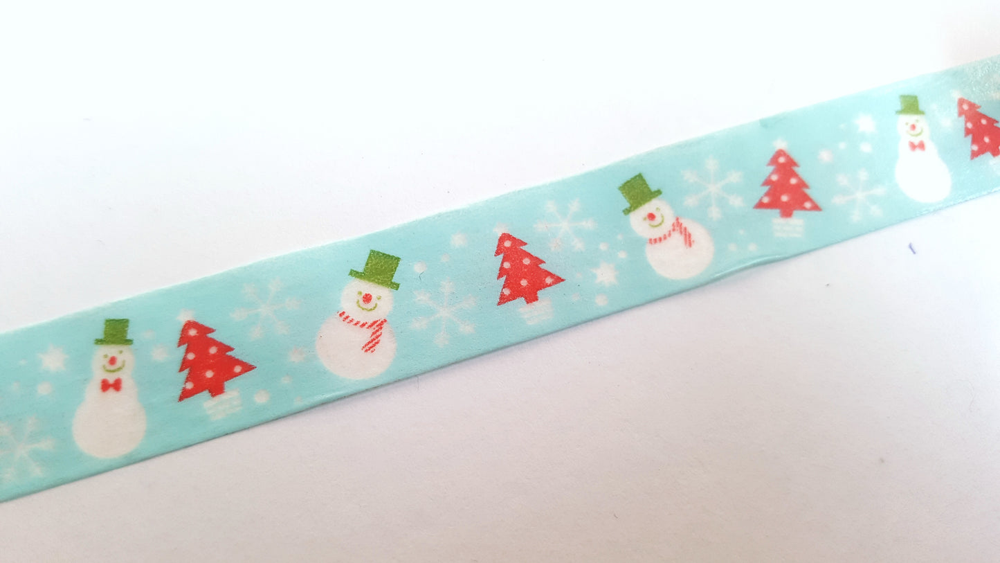 10m roll washi tape - 15mm - christmas trees & snowmen 