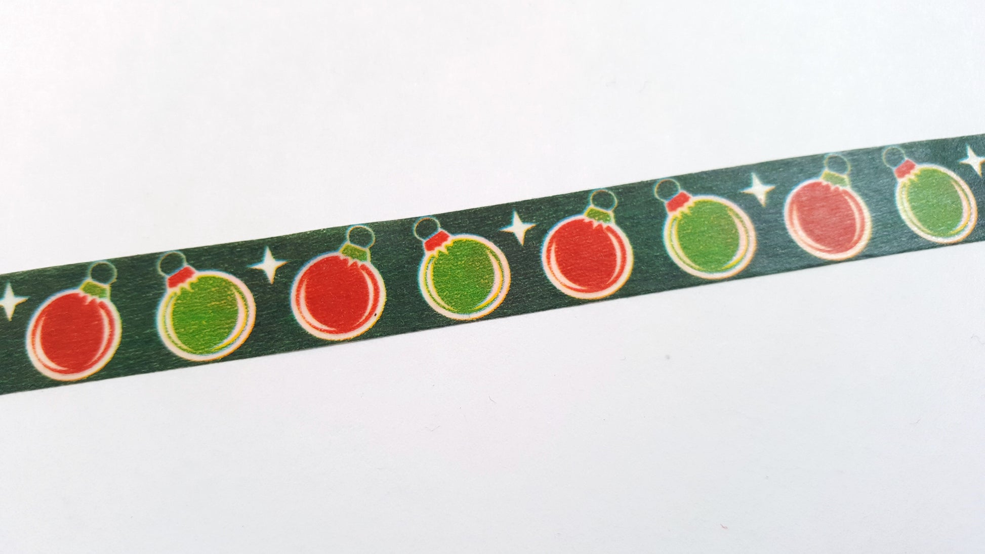 1 x 10m Roll Adhesive Craft Washi Tape - 15mm - Christmas Baubles