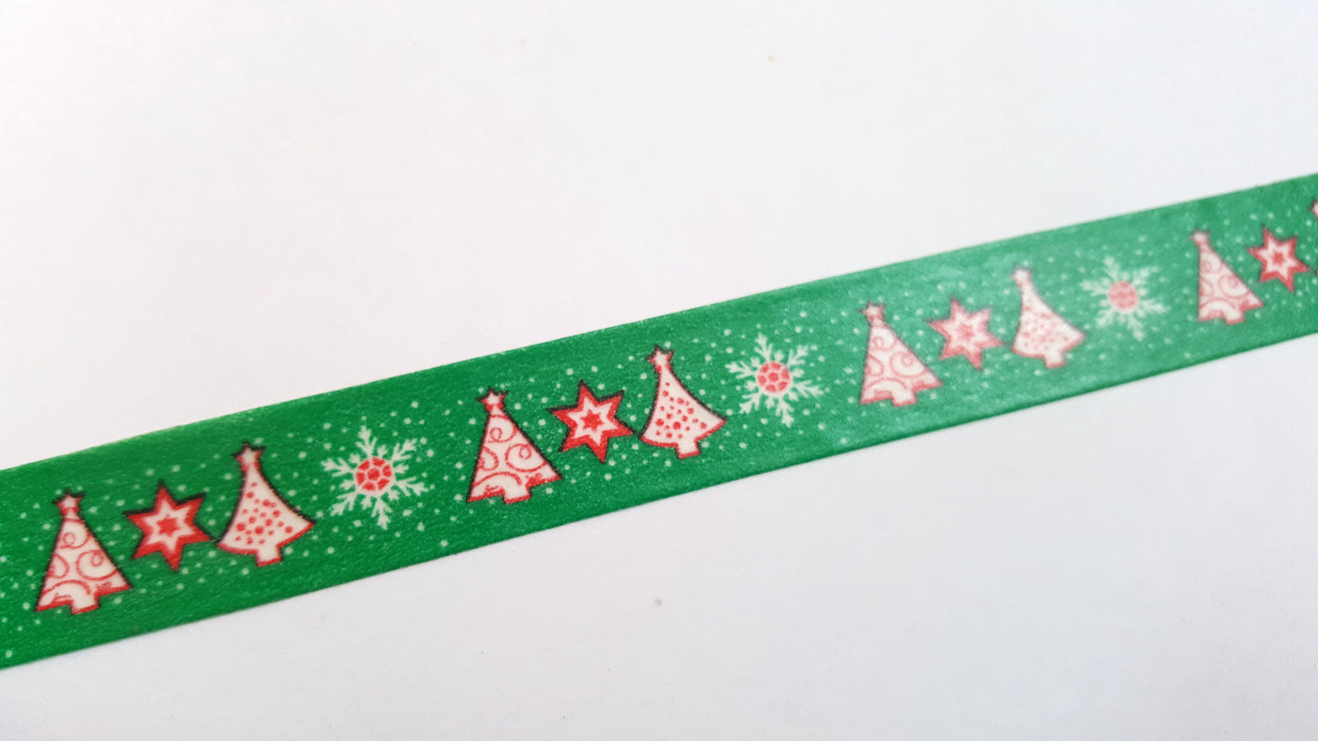 10m roll washi tape - 15mm - christmas trees & snowflakes