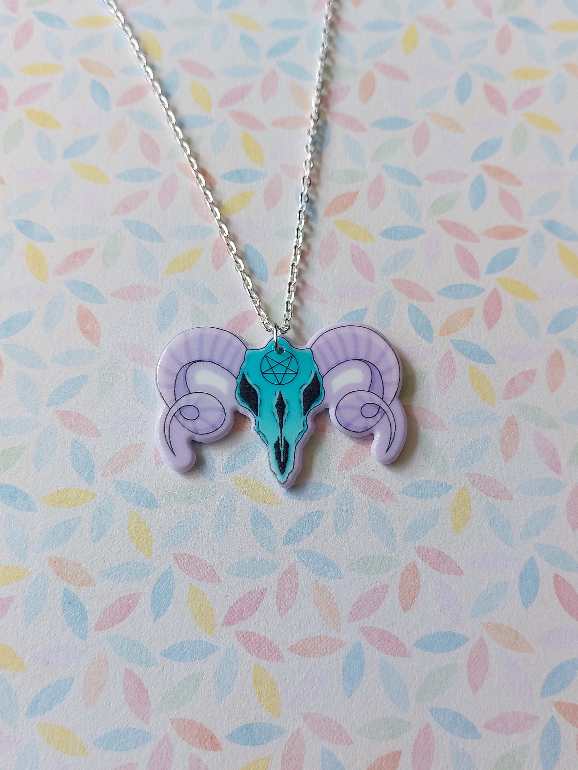 pastel ram skull necklace 