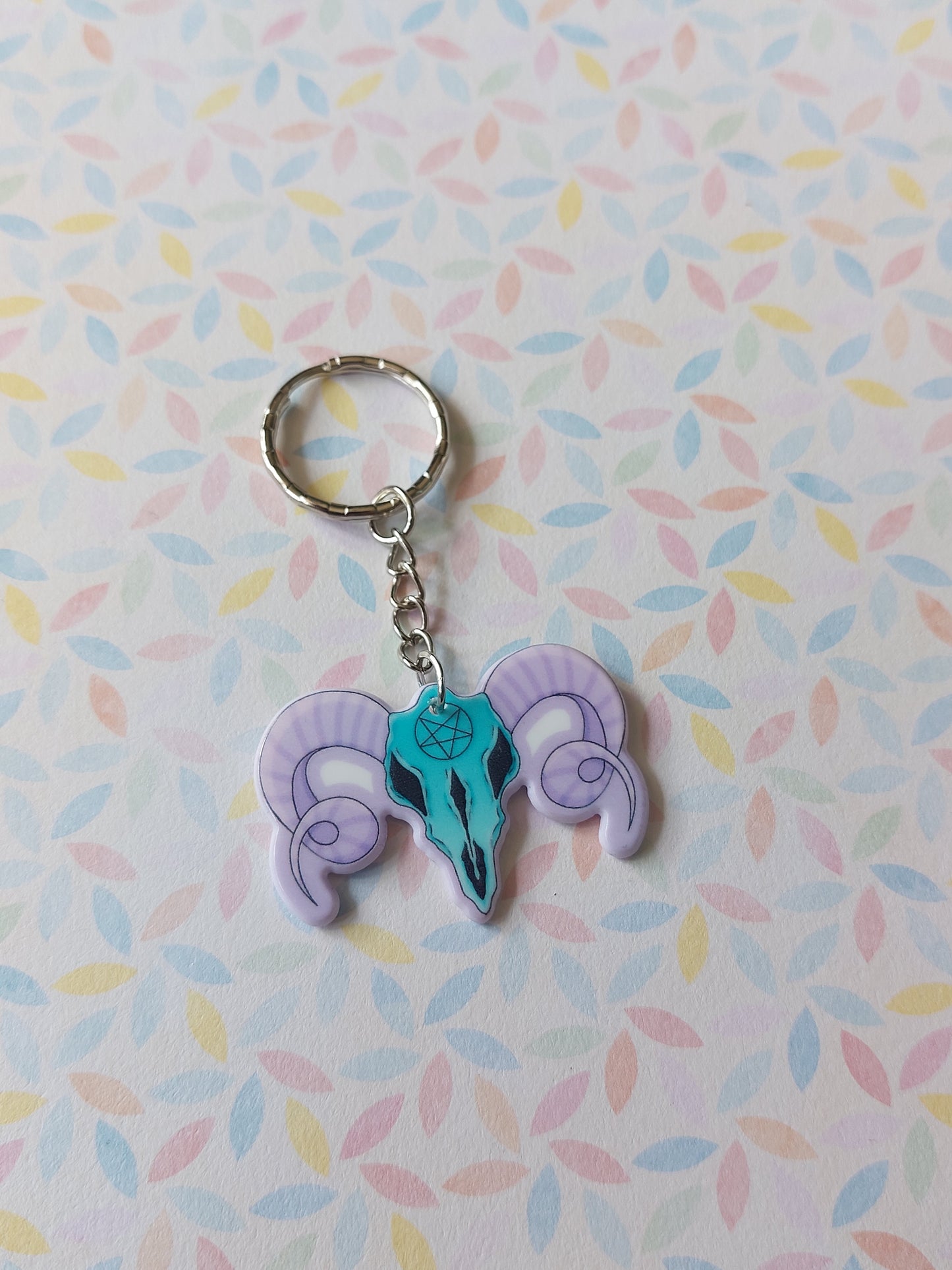 pastel ram skull keyring 