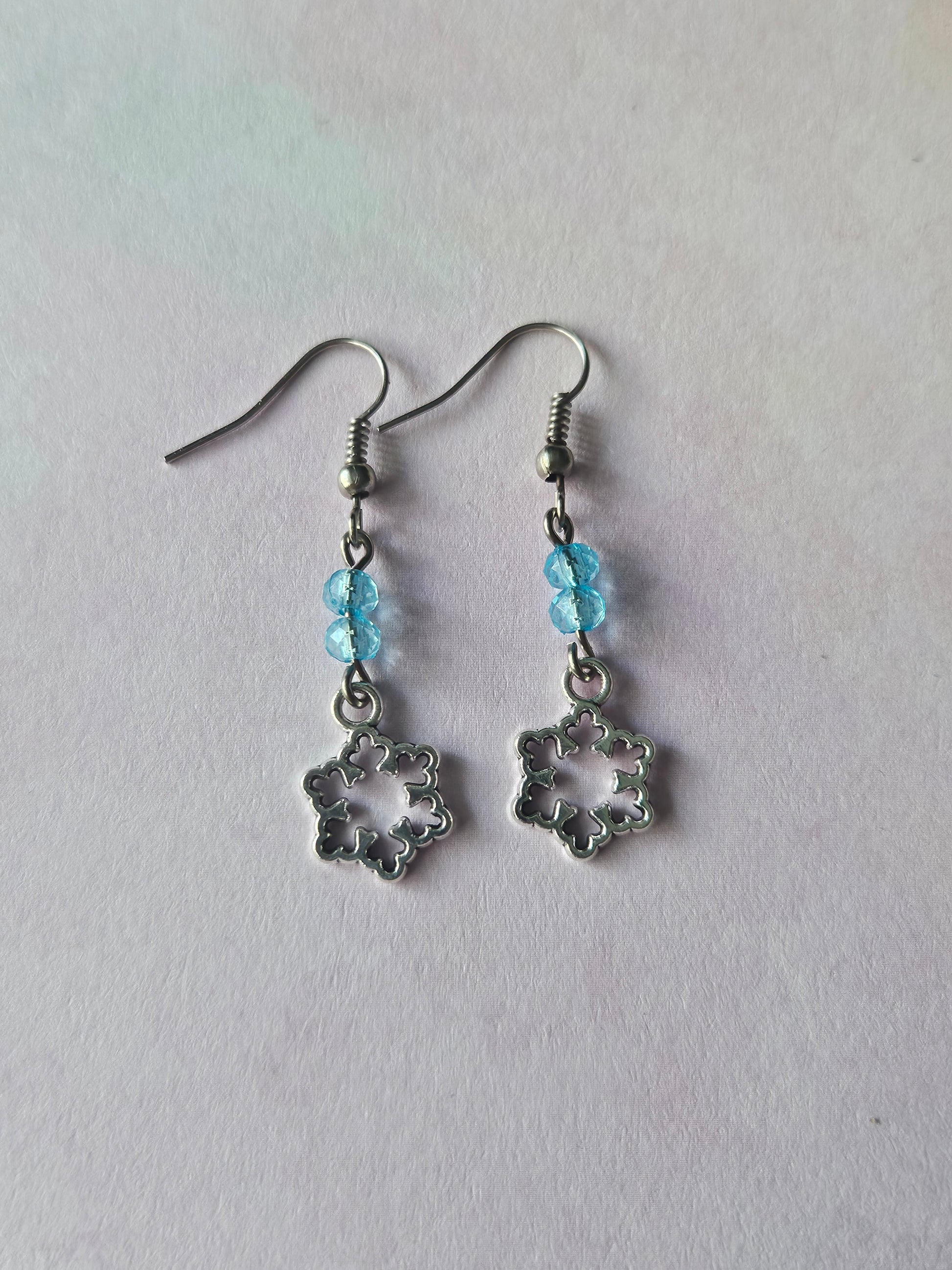 Beaded Snowflake Earrings | Silver Plated Winter Dangle Earrings | Acrylic Beads | Festive Holiday Jewellery Gift