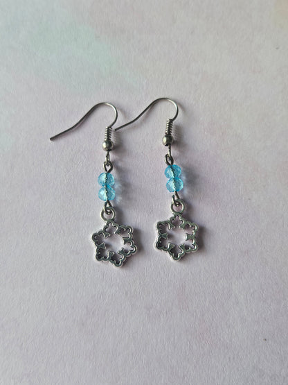 Beaded Snowflake Earrings | Silver Plated Winter Dangle Earrings | Acrylic Beads | Festive Holiday Jewellery Gift