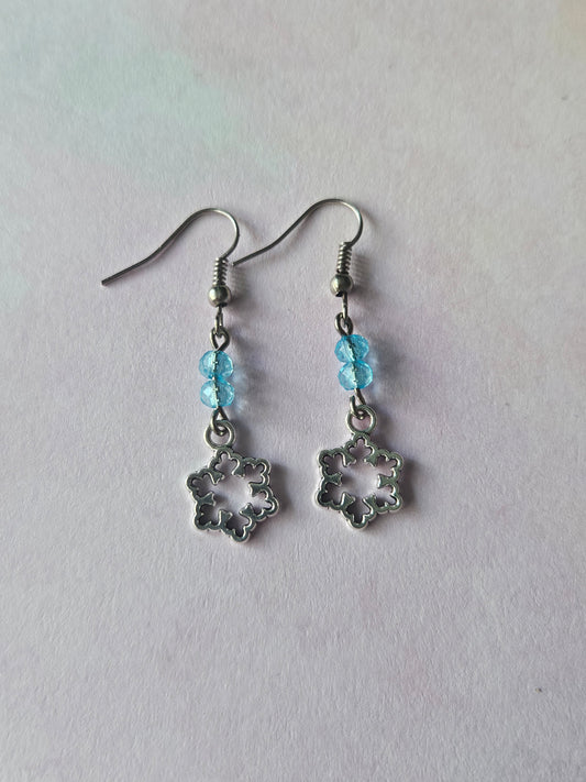 Beaded Snowflake Earrings | Silver Plated Winter Dangle Earrings | Acrylic Beads | Festive Holiday Jewellery Gift