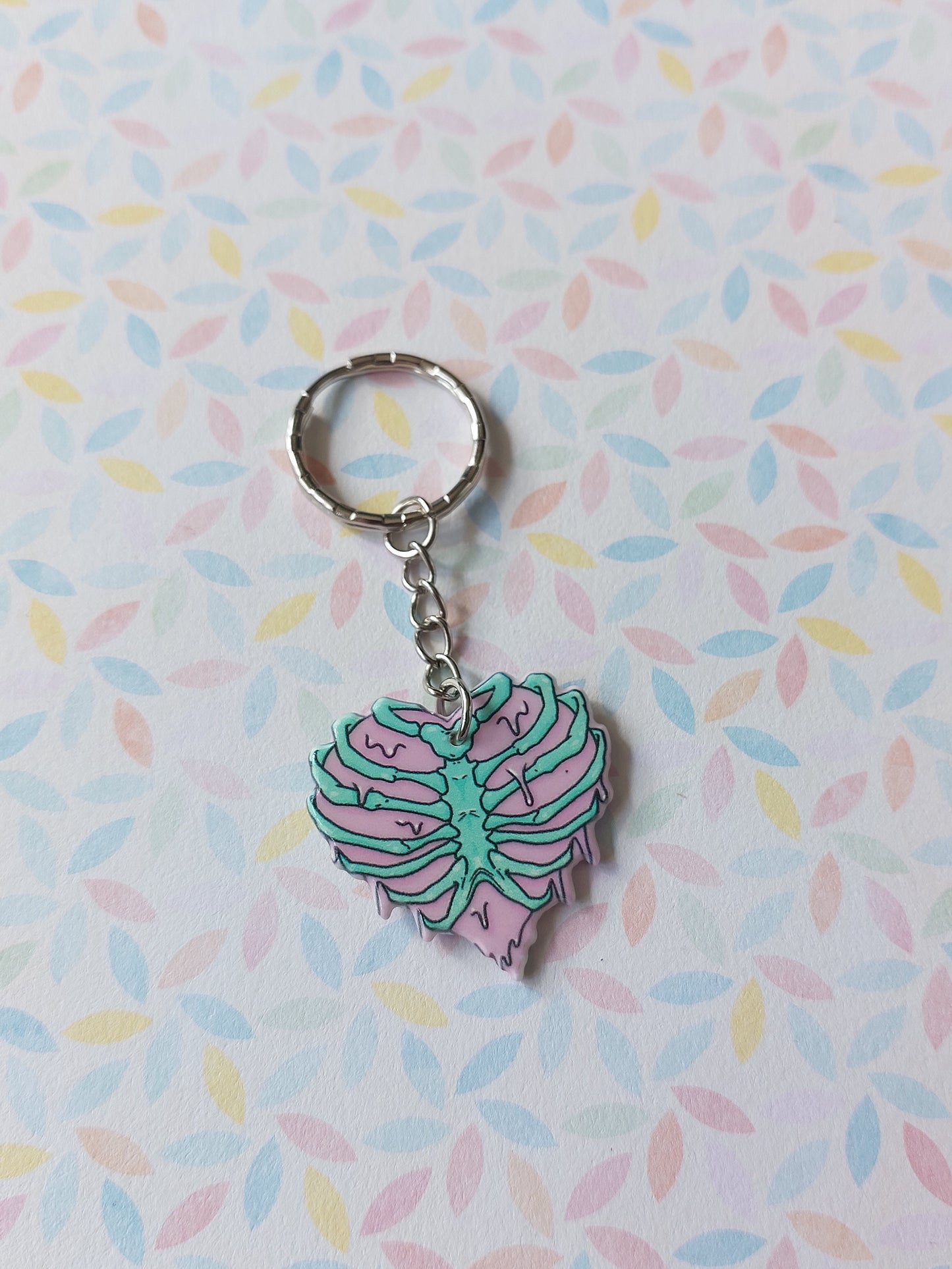 pastel ribcage heart keyring 