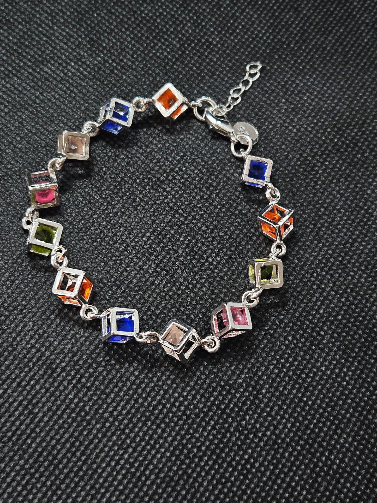 925 multicolour glass cube bracelet