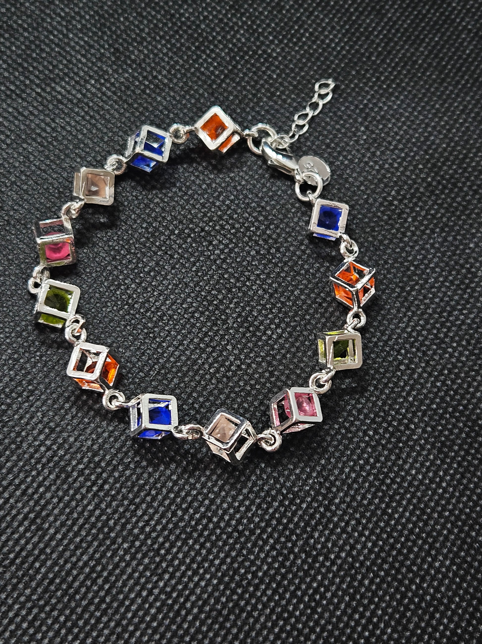 925 multicolour glass cube bracelet