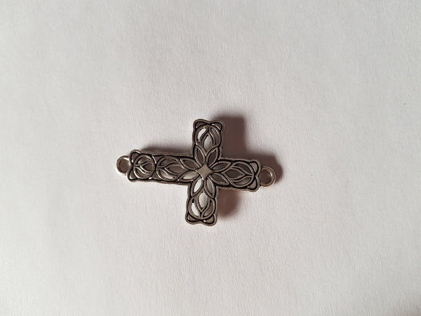 42mm silver plated filigree cross connector pendant
