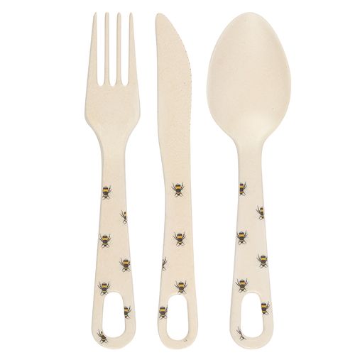 Bee Print Bamboo Cutlery Set