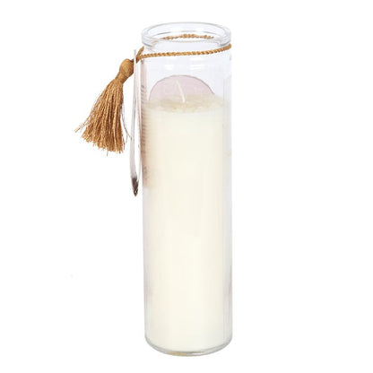 Athena Goddess Tube Candle with Clear Quartz Crystals