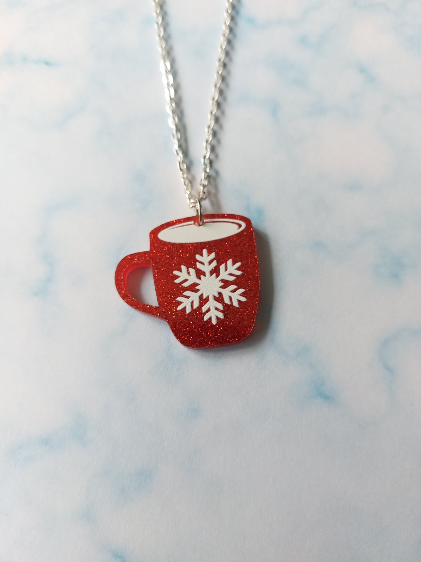 Glitter Christmas Necklace | Festive Acrylic Pendant | Silver Plated Chain | Cute Holiday Jewellery | Handmade Gift