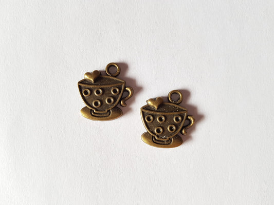 25mm antique bronze coffee cup pendants