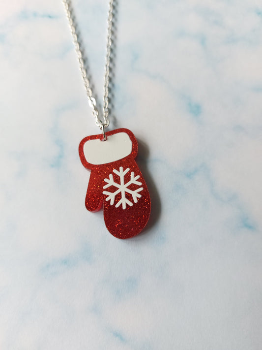 Glitter Christmas Necklace | Festive Acrylic Pendant | Silver Plated Chain | Cute Holiday Jewellery | Handmade Gift