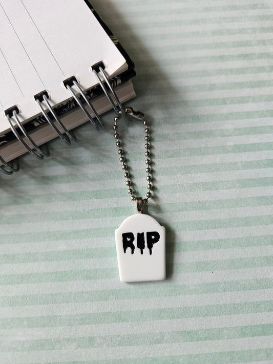 Gravestone Planner Charm | Gothic Resin Journal Charm | Halloween Zipper Pull | Spooky Stationery Accessory