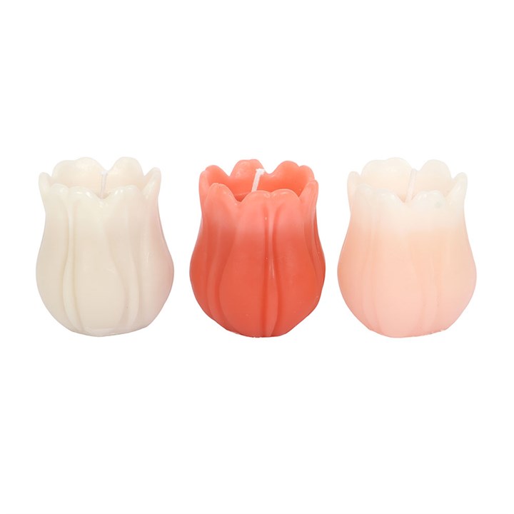 Tulip-Shaped Candles | Set of 3 Unscented Spring Candles | Floral Home Decor | Table Decoration