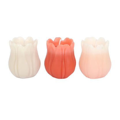 Tulip-Shaped Candles | Set of 3 Unscented Spring Candles | Floral Home Decor | Table Decoration