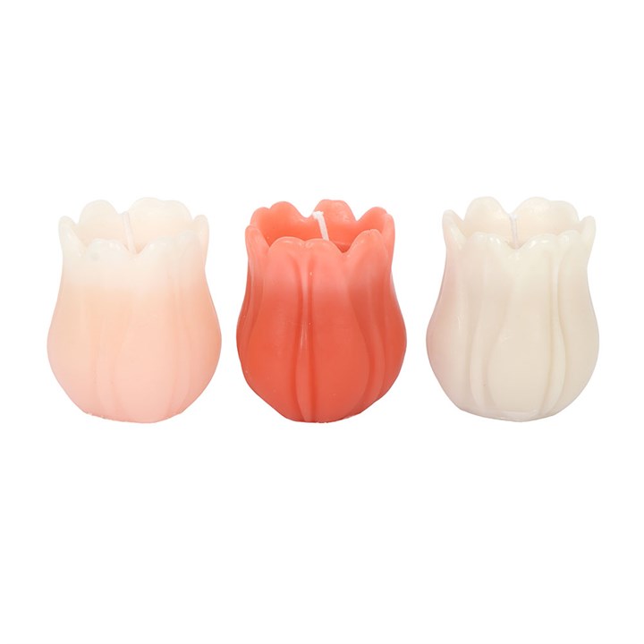 Tulip-Shaped Candles | Set of 3 Unscented Spring Candles | Floral Home Decor | Table Decoration