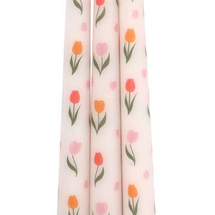 Tulip Print Taper Candles | Set of 3 Unscented Spring Candles | Floral Table Decor | Gift Idea