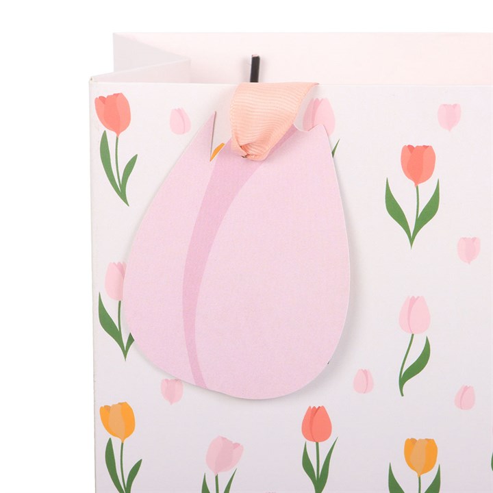 Floral Gift Bag | Tulip Paper Gift Bag | Mother’s Day & Birthday Packaging | 23cm