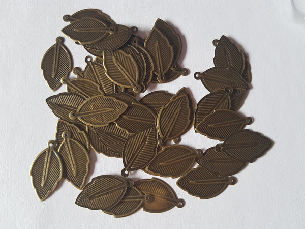 24mm iron leaf pendants - antique bronze