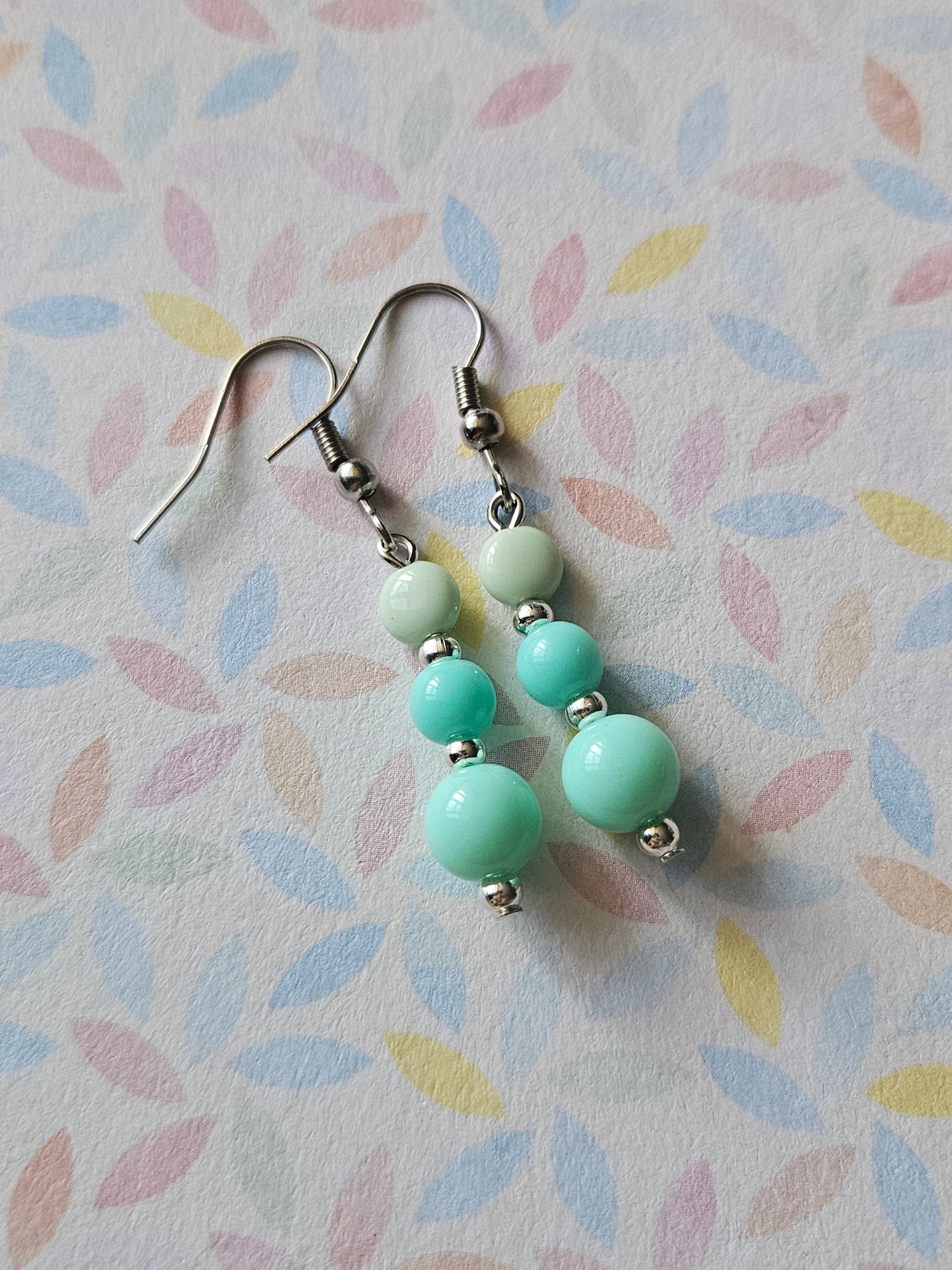 Pastel Beaded Drop Earrings | Acrylic Bead Earrings | Silver Tone Hooks | Cute Dangle Earrings 30mm