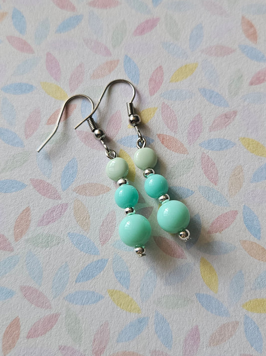 Pastel Beaded Drop Earrings | Acrylic Bead Earrings | Silver Tone Hooks | Cute Dangle Earrings 30mm