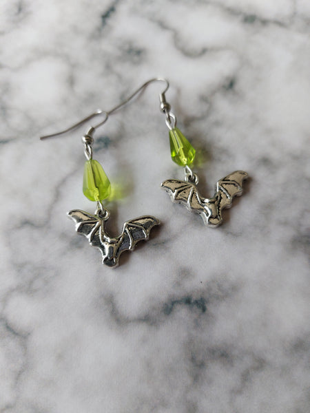 beaded bat earrings - green