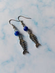 beaded fish skeleton earrings - blue 