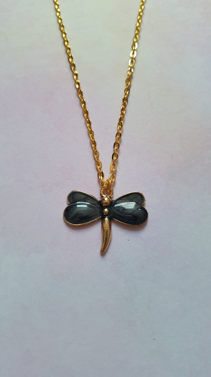 Dragonfly Necklace | Enamel Gold Plated Pendant Necklace | 16 Inch Chain | Cute Nature Jewelry Gift
