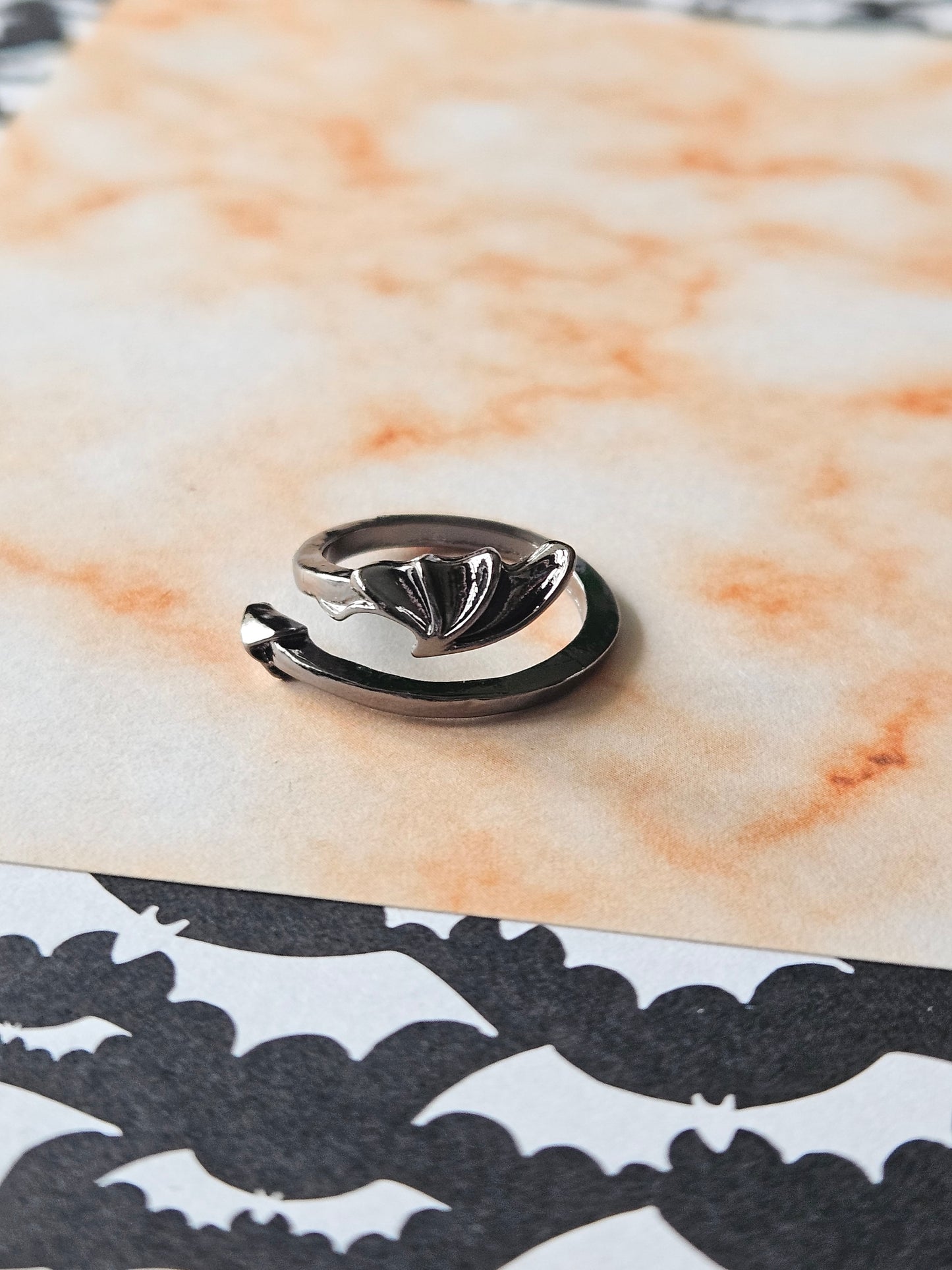 Bat Wing Ring | Gunmetal Adjustable Gothic Ring | Alternative Jewellery | Dark Aesthetic Accessory