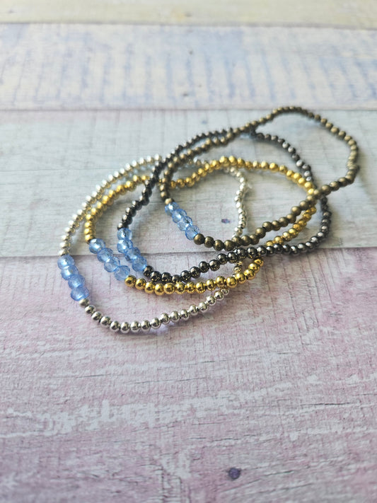 Beaded Acrylic Rondelle Bracelet | Colourful 4mm Bead Bracelet | Bronze Gold Gunmetal or Silver Plated | Various Colours