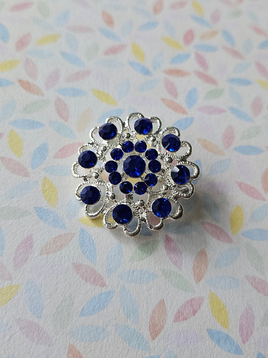 rhinestone flower brooch pin - blue