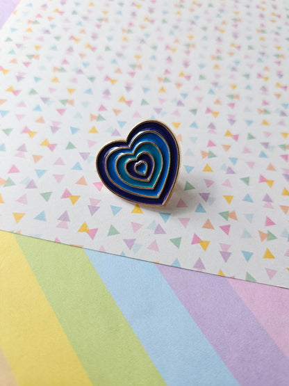 Enamel Pin Badge - Striped Heart - Blue