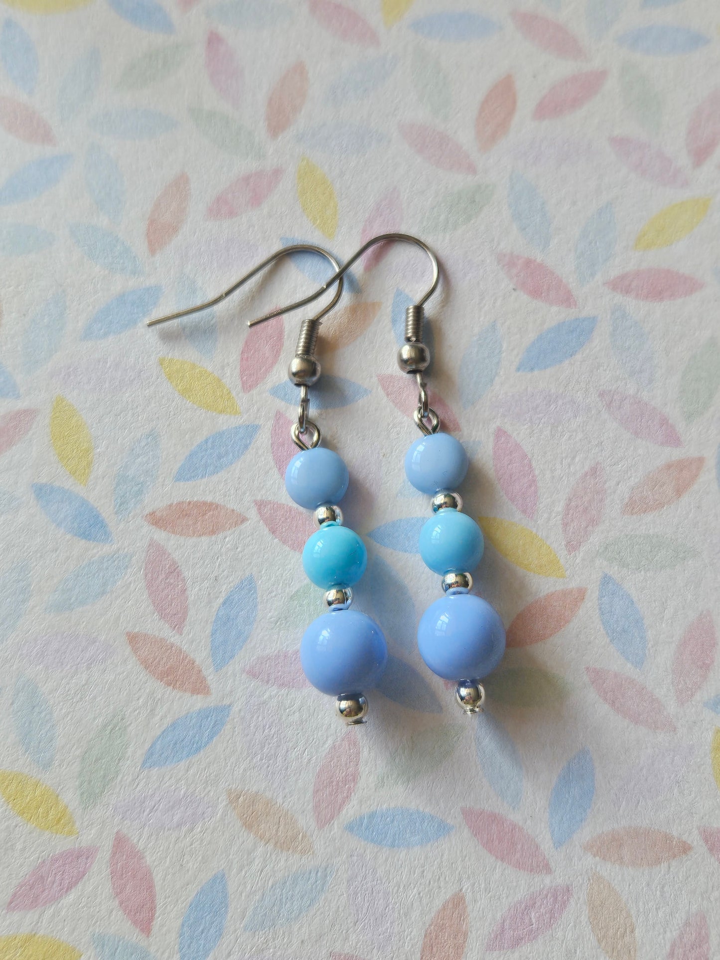 Pastel Beaded Drop Earrings | Acrylic Bead Earrings | Silver Tone Hooks | Cute Dangle Earrings 30mm