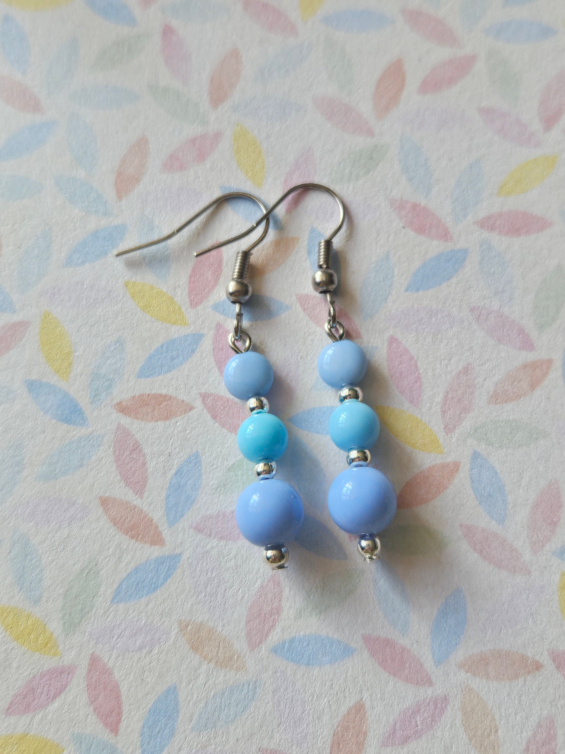 Pastel Beaded Drop Earrings | Acrylic Bead Earrings | Silver Tone Hooks | Cute Dangle Earrings 30mm