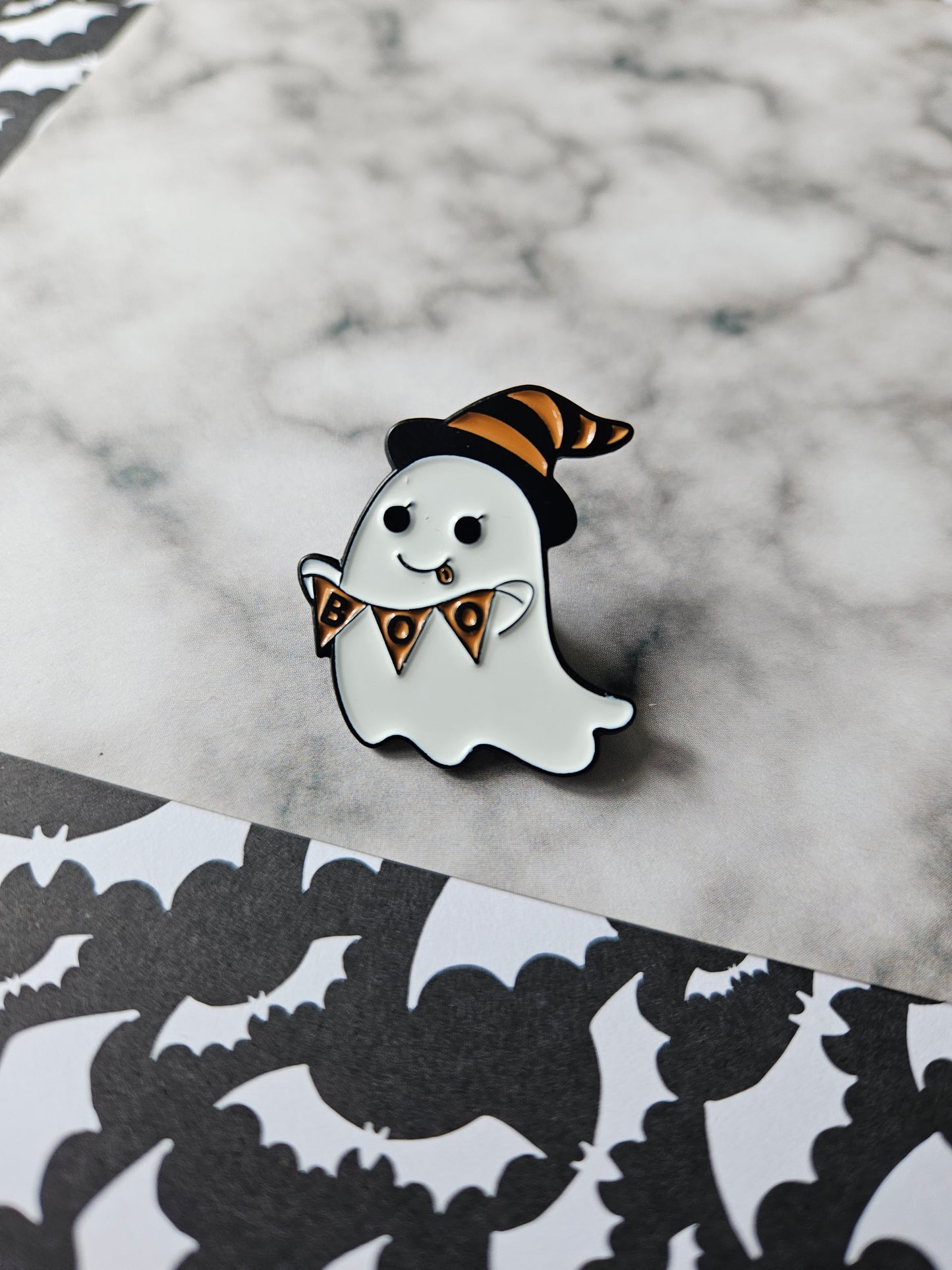 "boo" bunting ghost pin badge