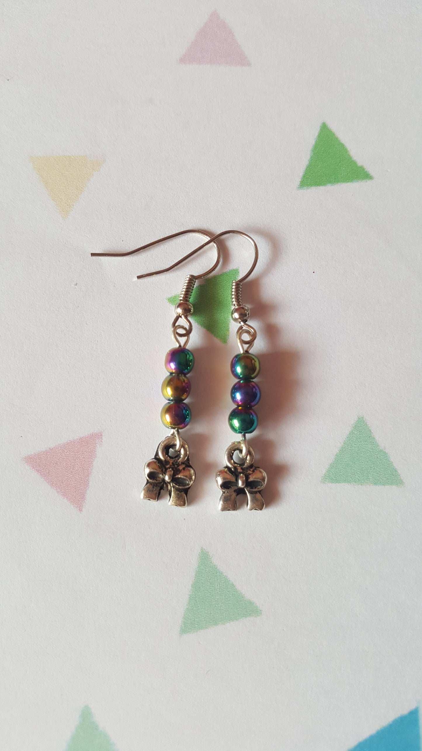 Rainbow Beaded Earrings with Charm | Glass Bead Earrings | Silver Tone Hooks | Cute Kawaii Jewelry Gift