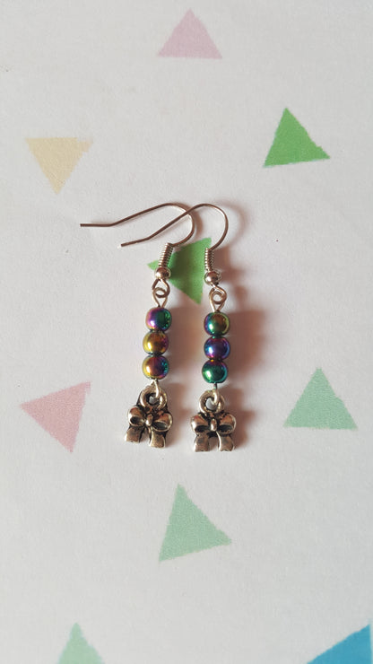 Rainbow Beaded Earrings with Charm | Glass Bead Earrings | Silver Tone Hooks | Cute Kawaii Jewelry Gift